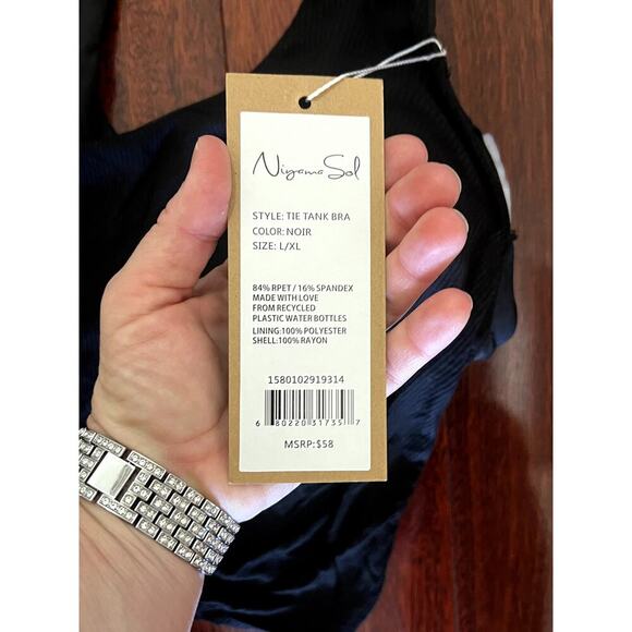 NWT Niyama Sol Tie tank bra black crop top with built in bra Noir sz L/XL yoga - Picture 3 of 6